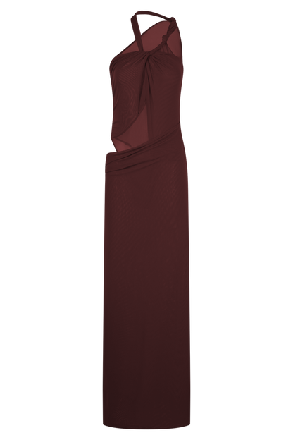 Edwina Knotted Mesh Maxi Dress - Mahogany