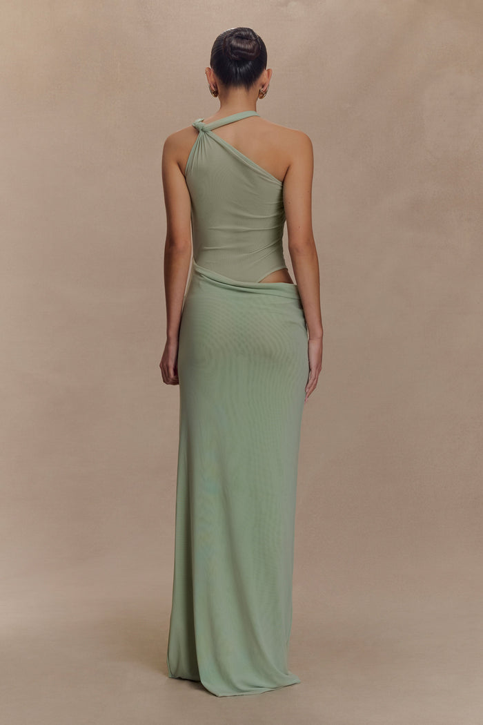 Edwina Knotted Mesh Maxi Dress - Sage