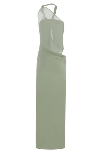 Edwina Knotted Mesh Maxi Dress - Sage