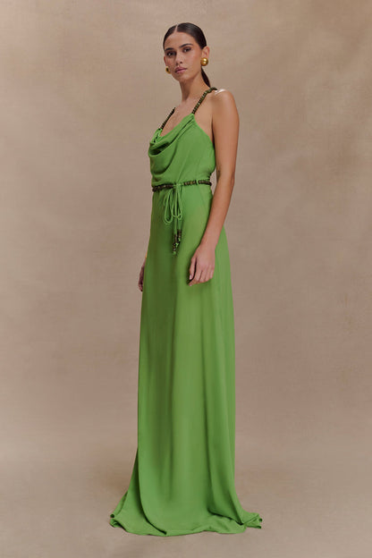 Elaine Chiffon Beaded Maxi Dress - Green