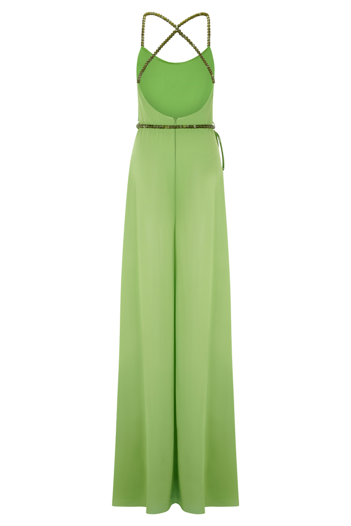 Elaine Chiffon Beaded Maxi Dress - Green
