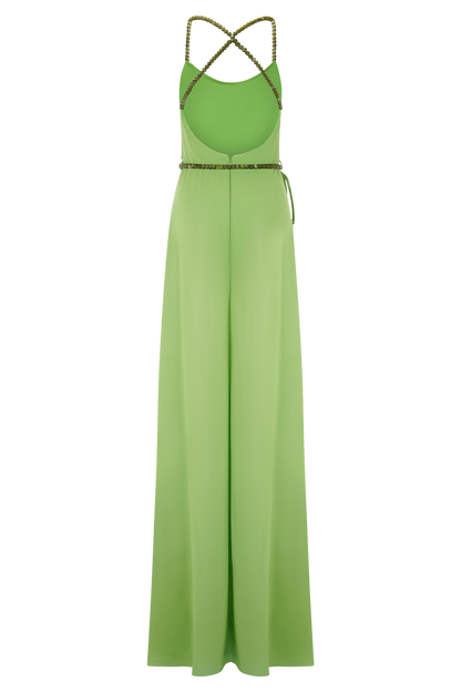 Elaine Chiffon Beaded Maxi Dress - Green