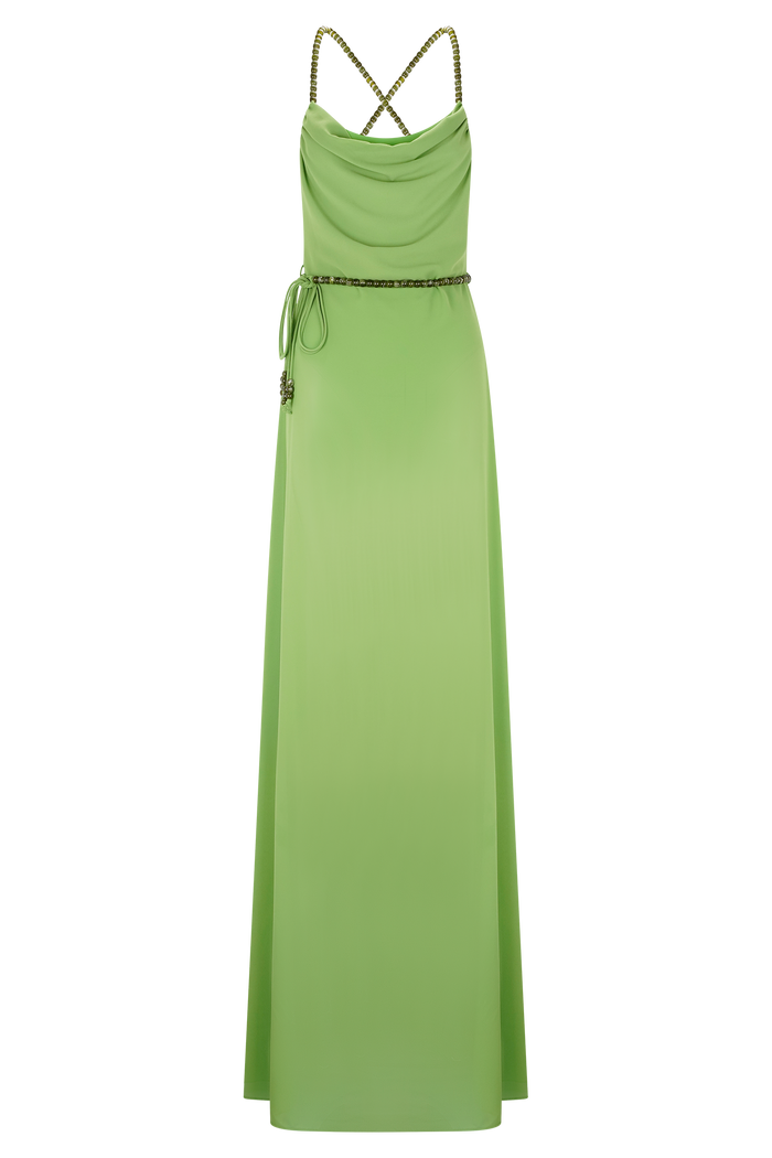 Elaine Chiffon Beaded Maxi Dress - Green