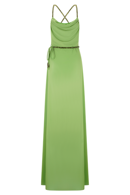 Elaine Chiffon Beaded Maxi Dress - Green