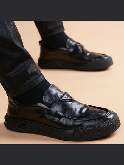 Black handcrafted genuine leather shoes - color image