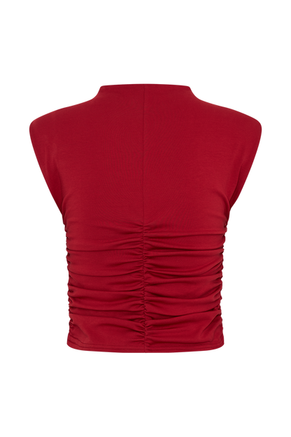 Ellia High Neck Sleeveless Top - Red