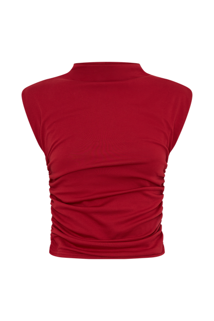 Ellia High Neck Sleeveless Top - Red