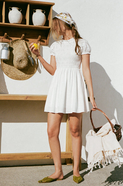 Petal and Pup USA DRESSES Emari Puff Sleeve Mini Dress - White
