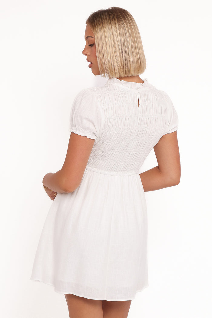 Petal and Pup USA DRESSES Emari Puff Sleeve Mini Dress - White