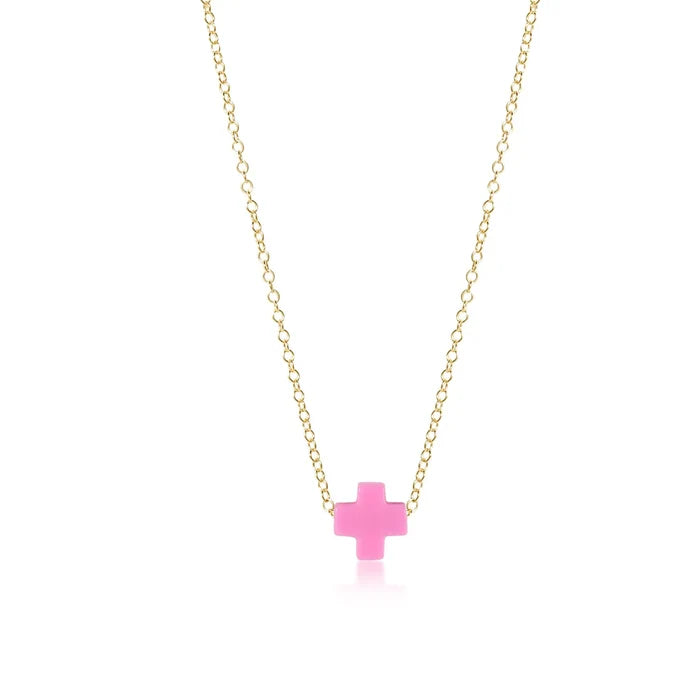 enewton: 16" Necklace Gold - Signature Cross - Bright Pink - B Social Boutique