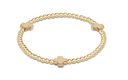 enewton: Signature Cross Gold Pattern 3mm Bead Bracelet-Gold - B Social Boutique