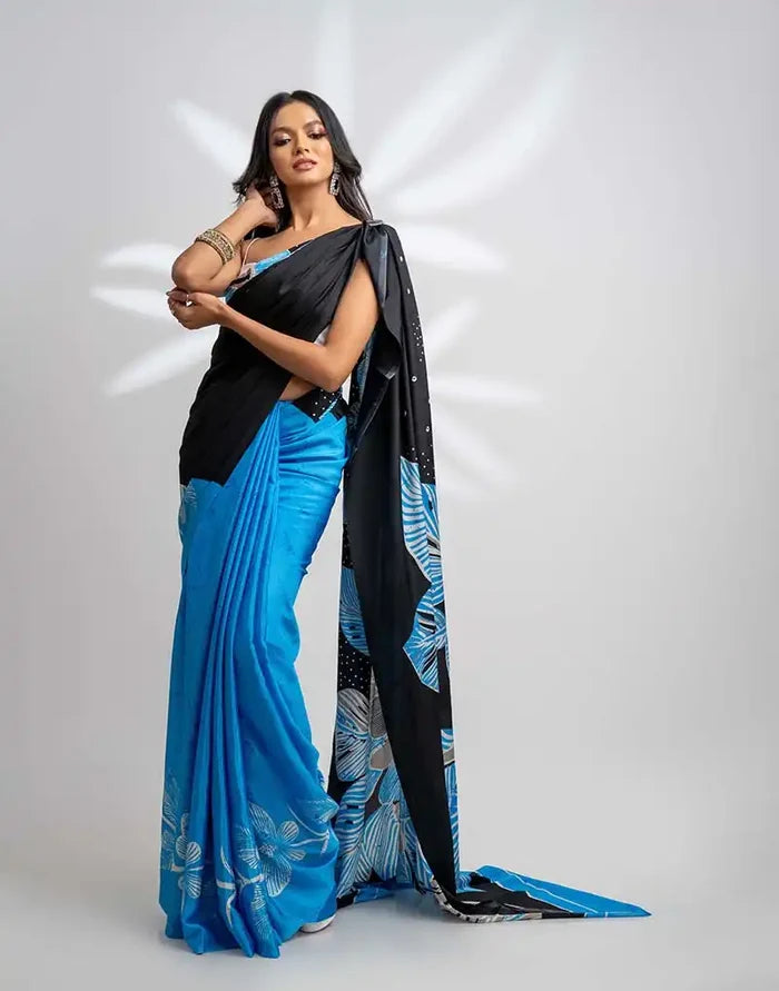 ETHNIC FUSION PRINTED BATIK INSPIRED SILK SAREE