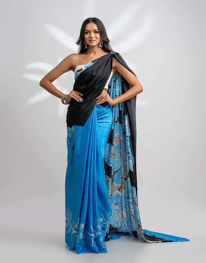 ETHNIC FUSION PRINTED BATIK INSPIRED SILK SAREE