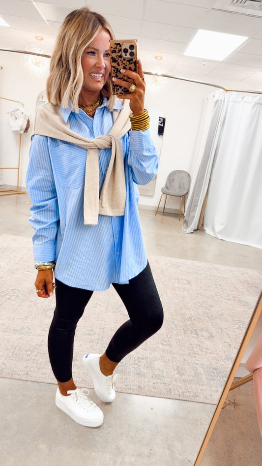 Evelyn Striped Top-Chambray
