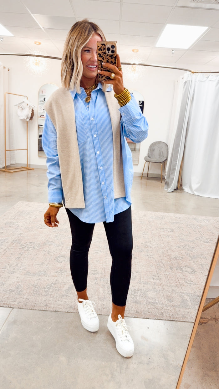 Evelyn Striped Top-Chambray