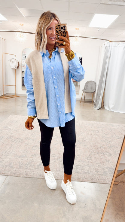 Evelyn Striped Top-Chambray