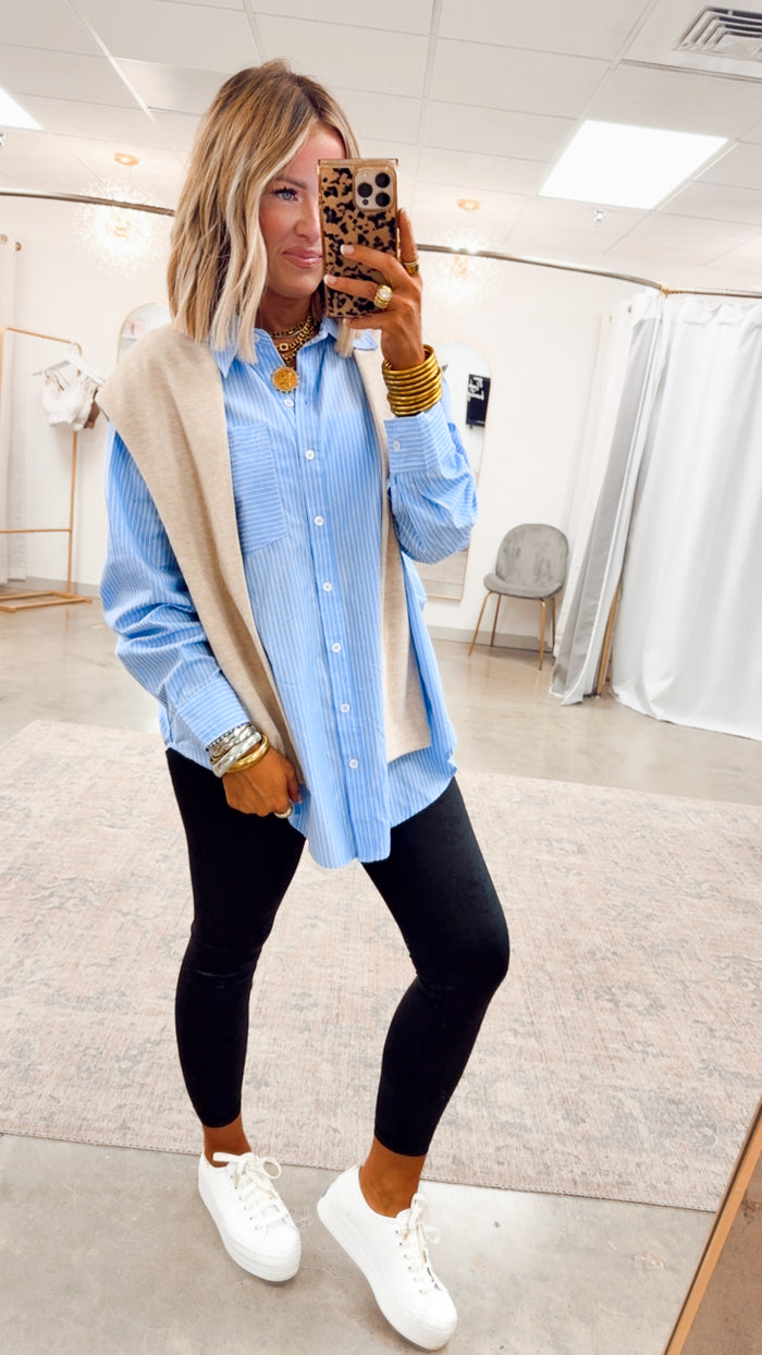 Evelyn Striped Top-Chambray