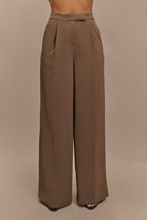 Faith Suiting Wide Leg Pant - Cacao Brown