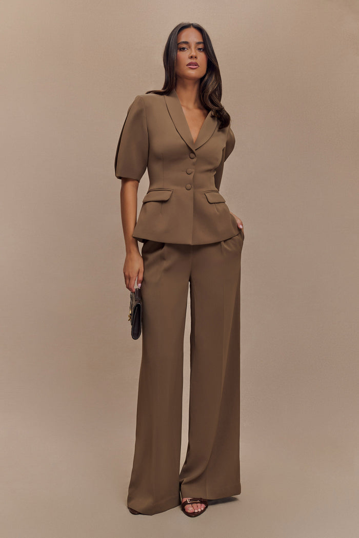 Faith Suiting Wide Leg Pant - Cacao Brown