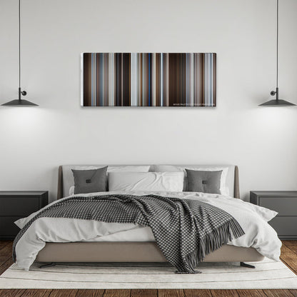 Fargo color palette canvas above a bed, between two black pendant lamps