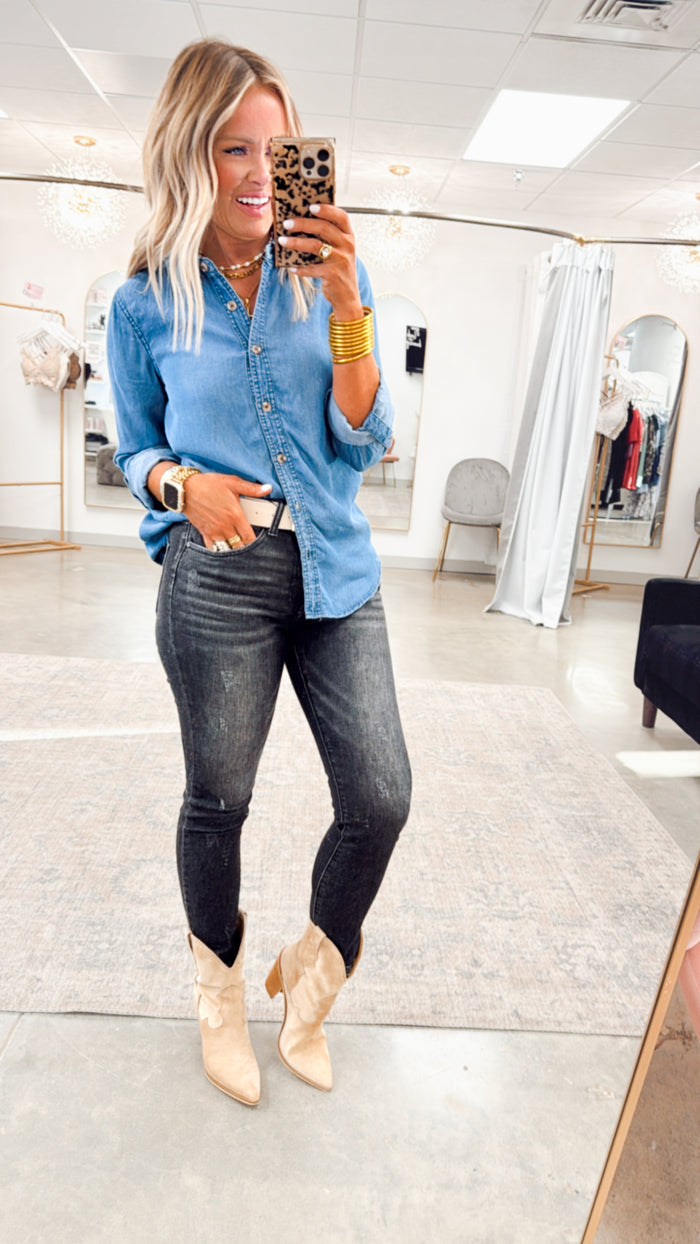 - FINAL SALE- Audrey Mid Rise Skinny Jeans-Black