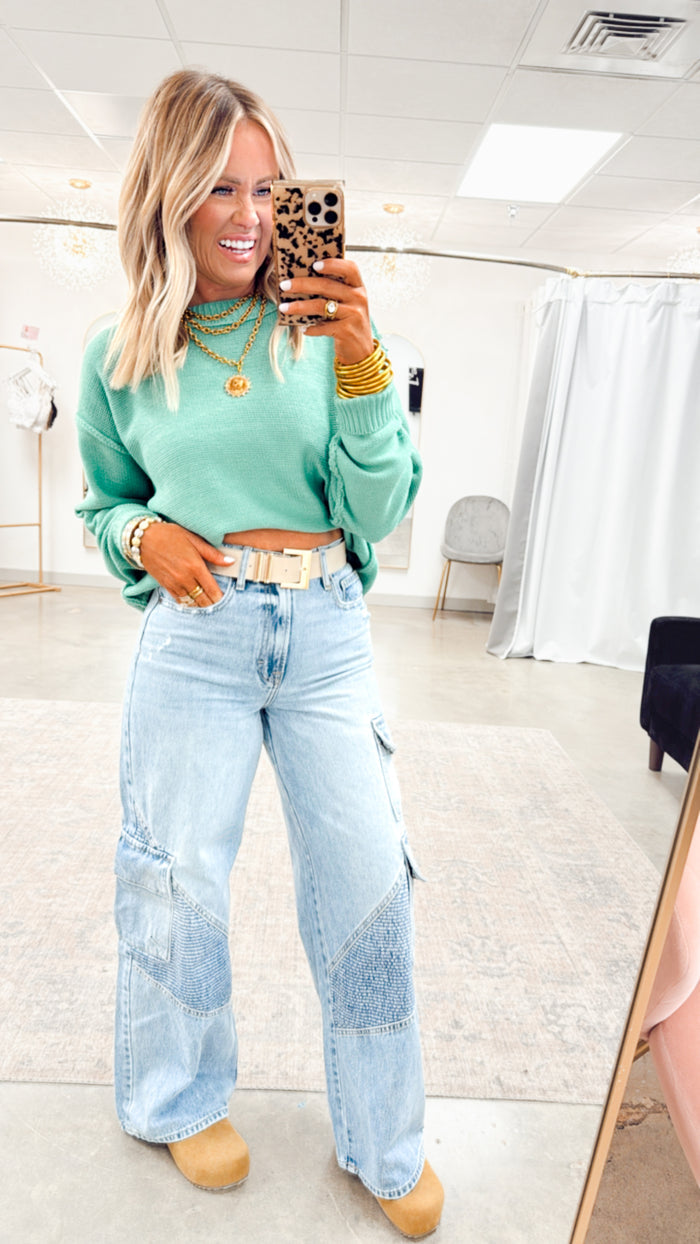 - FINAL SALE- Emma Cropped Sweater-Emerald