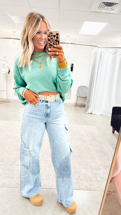 - FINAL SALE- Emma Cropped Sweater-Emerald
