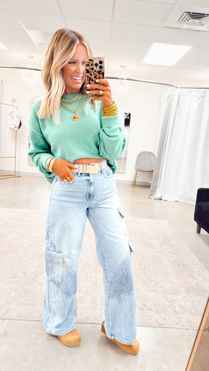 - FINAL SALE- Emma Cropped Sweater-Emerald