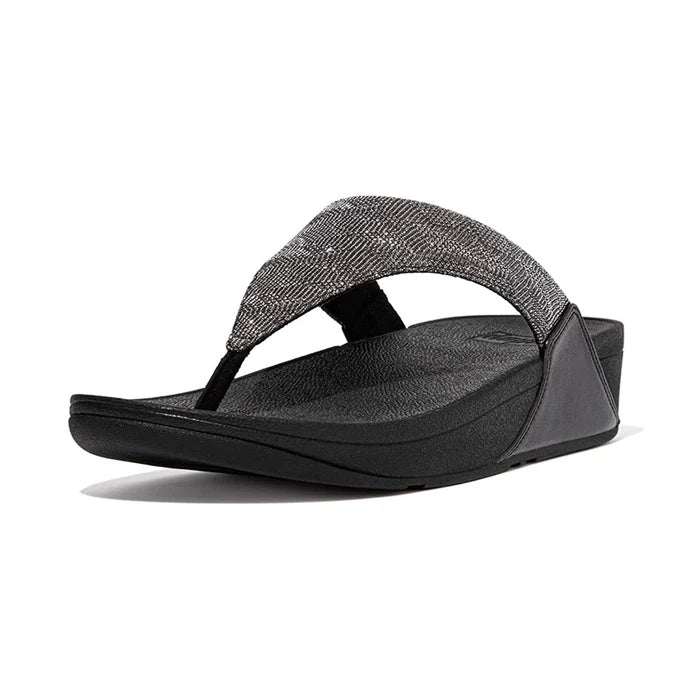 FitFlop Lulu Glitz Toe Post Sandal Black | Dotique