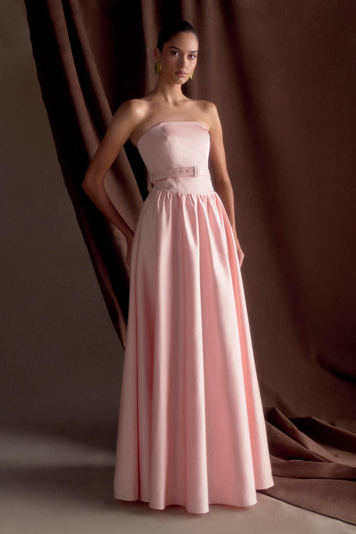Florence Strapless Belted Maxi Dress - Baby Pink