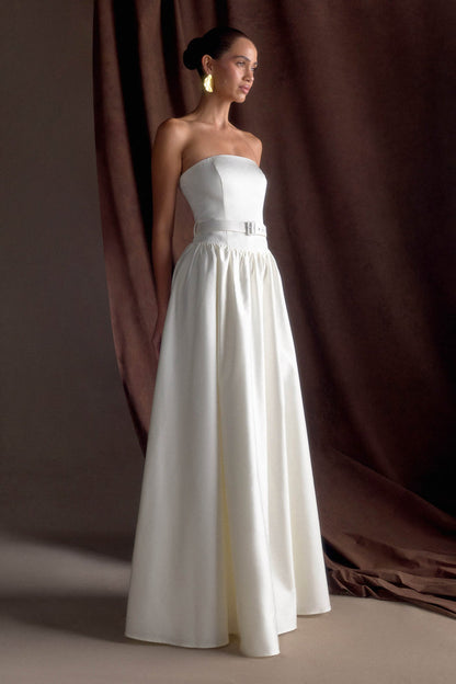 Florence Strapless Belted Maxi Dress - White
