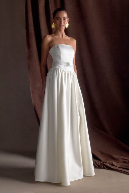 Florence Strapless Belted Maxi Dress - White
