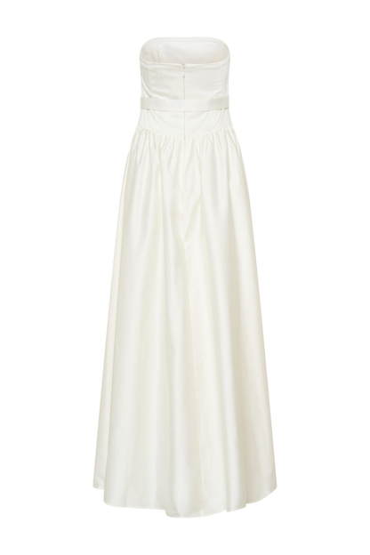 Florence Strapless Belted Maxi Dress - White
