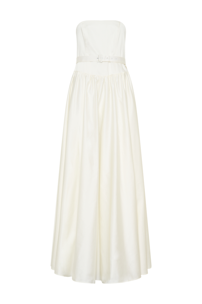Florence Strapless Belted Maxi Dress - White