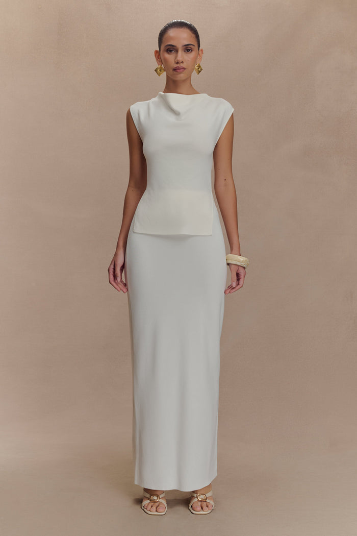 Francisca Mid Rise Knit Maxi Skirt - White
