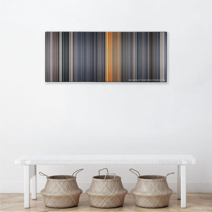Galaxy Quest color palette canvas above a white bench with three woven baskets