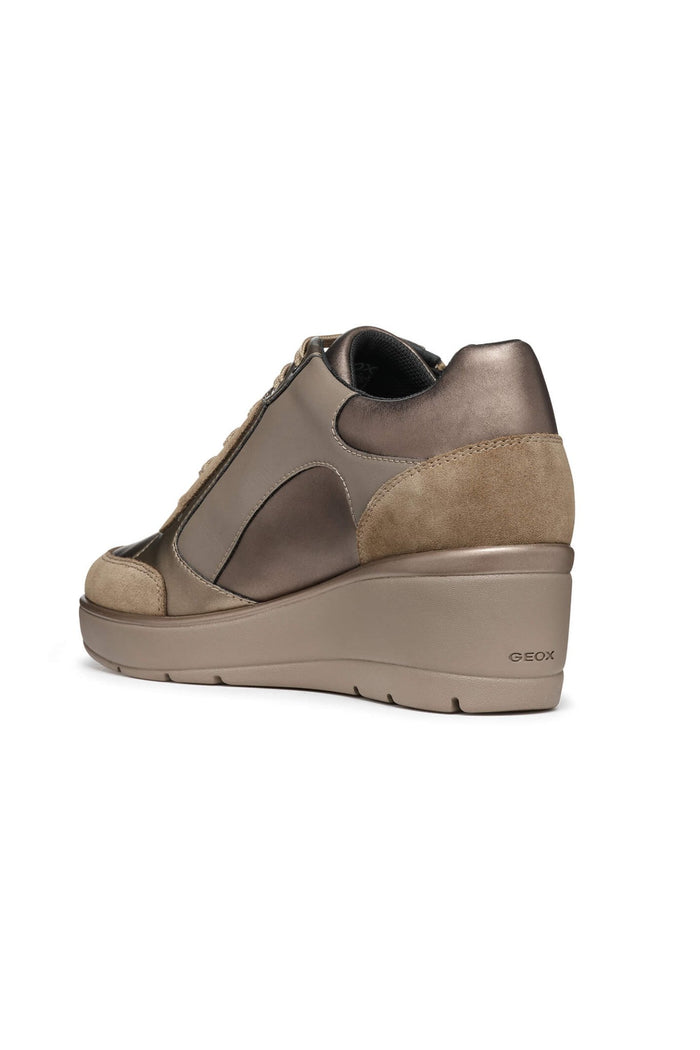 Geox D36RAC Ilde Dark Taupe Metallic Wedge Trainer - Dotique