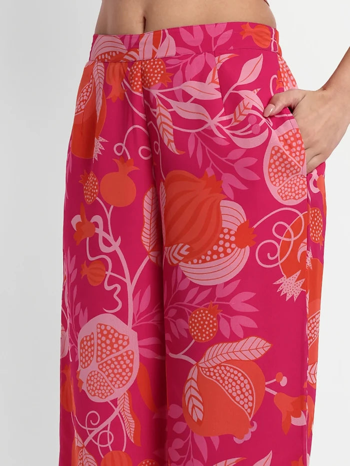 Gorgette Printed Kaftan With Pant in Pink