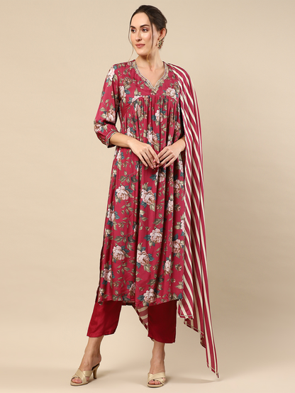 Gota Patti Leheriya Dupatta Paired with Printed Kurti Set