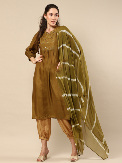 Green Cotton Silk Suit Set