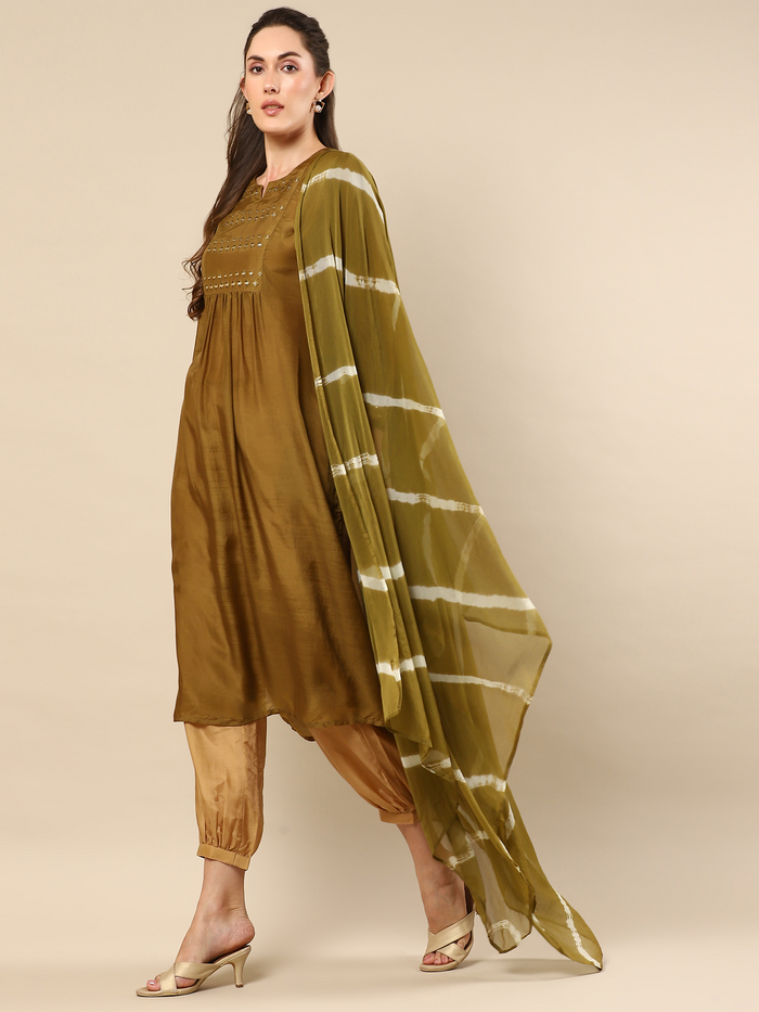 Green Cotton Silk Suit Set