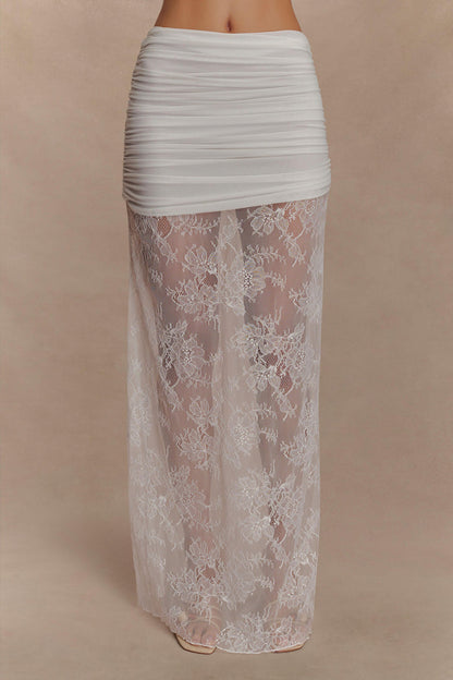 Guinevere Lace And Mesh Maxi Skirt - Ivory
