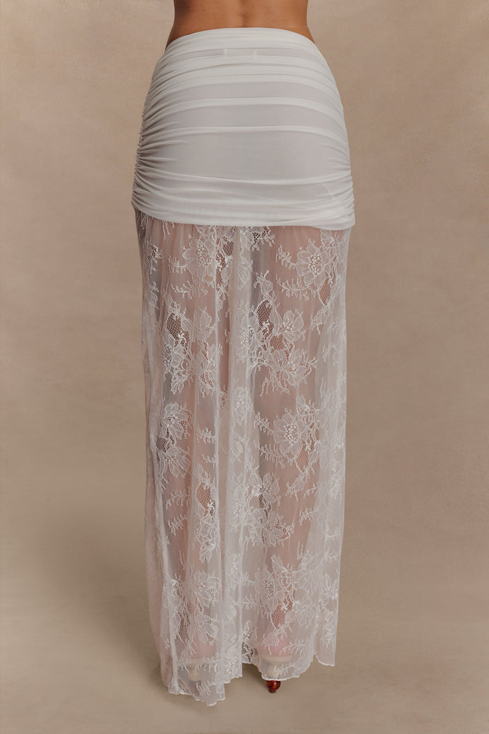 Guinevere Lace And Mesh Maxi Skirt - Ivory