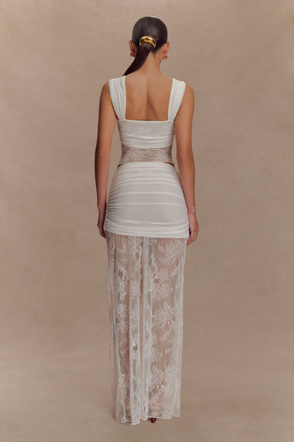 Guinevere Lace And Mesh Maxi Skirt - Ivory