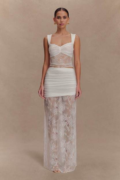 Guinevere Lace And Mesh Top - Ivory