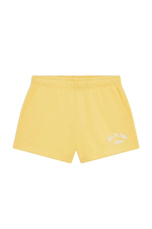 Gym+Coffee Daily Cotton Shorts in Lemon Sorbet with elastic waist and side pockets, shop Gym+Coffee at Dotique for casual wear