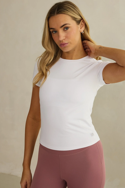 Model wearing Gym+Coffee Daily Urban Tee in Ultra White by Gym+Coffee, available to shop at Dotique.