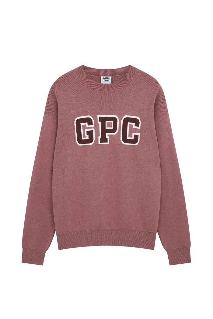 Gym+Coffee Knit Crew in Terra Rose with GPC logo front, soft breathable fabric, shop Gym+Coffee at Dotique