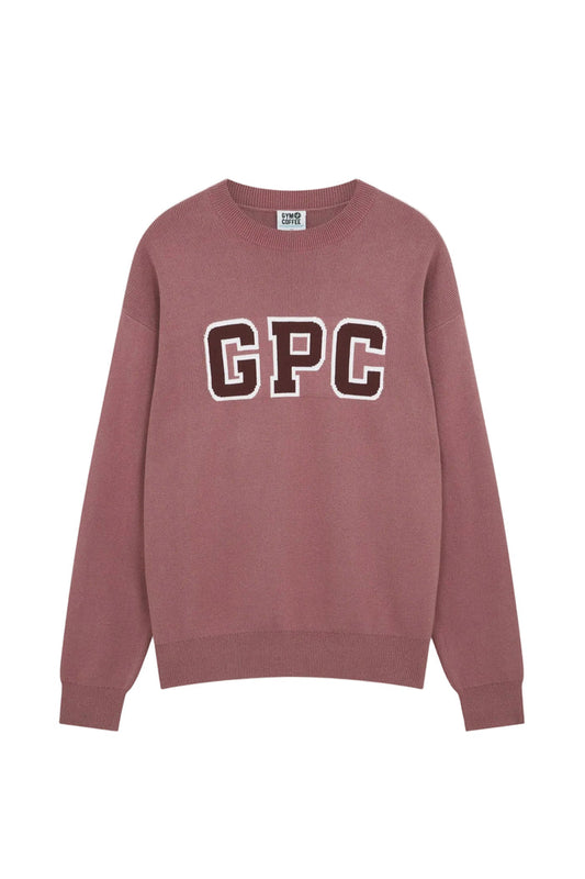 Gym+Coffee Knit Crew in Terra Rose with GPC logo front, soft breathable fabric, shop Gym+Coffee at Dotique