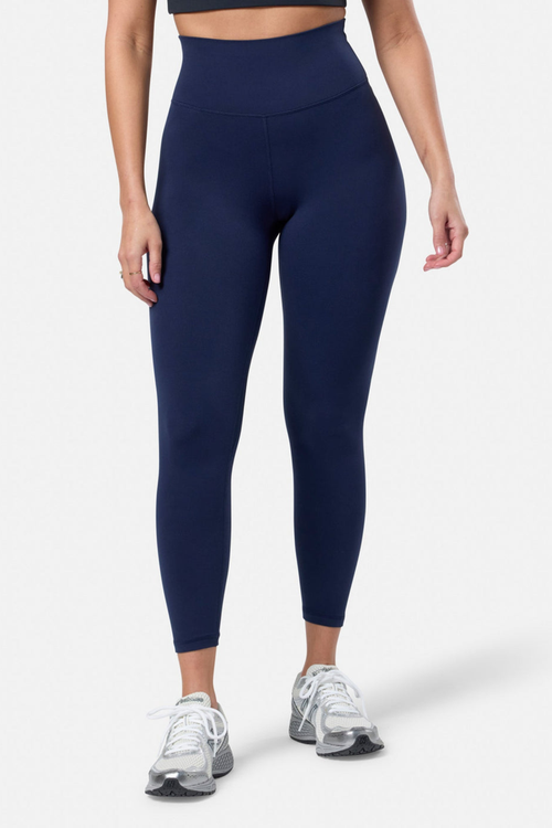 Gym+Coffee Womens Soft Motion Legging 7/8 Twilight Navy shown on model, shop Gym+Coffee at Dotique for comfort and style